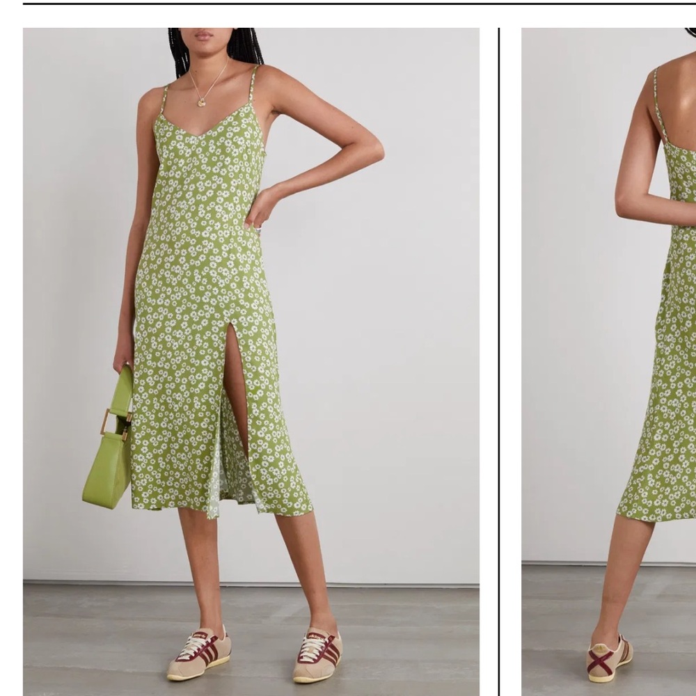 Reformation Green Floral Dress